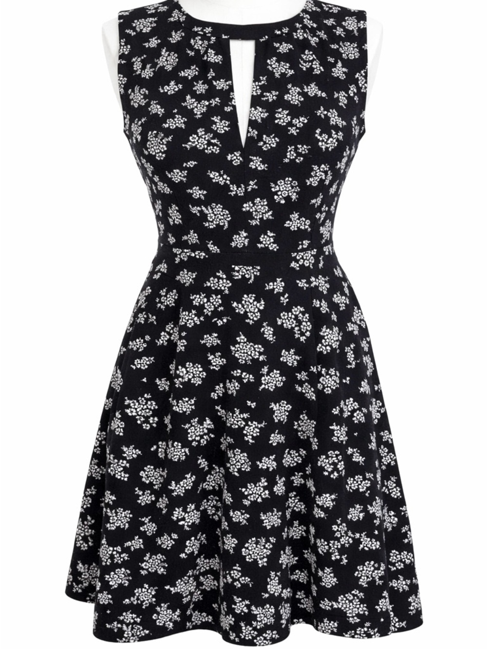 Michael Kors Black White Floral Dress Keyhole Neck Sleeveless Fit and Flare